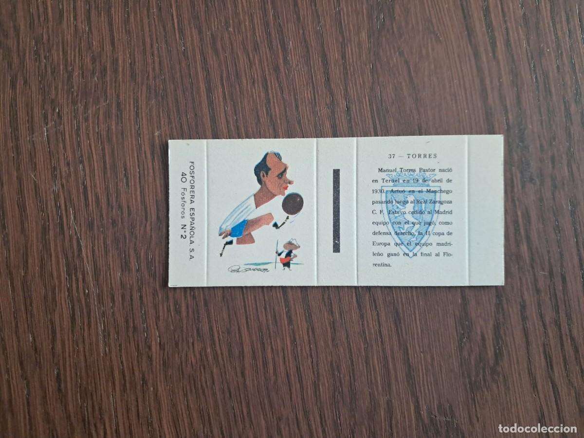 Cromos de f&uacute;tbol: Real Zaragoza n&ordm; 37 - Torres - Caja de cerillas en plancha - Fosforera Espa&ntilde;ola, futbol, a&ntilde;os 60