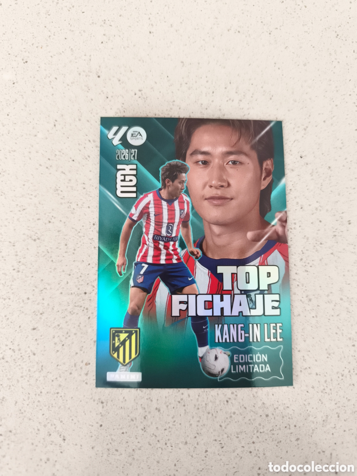 Football Stickers: CARTA TOP FICHAJE KANG-IN LEE ATL&Eacute;TICO DE MADRID EDICI&Oacute;N LIMITADA. MEGACRACKS 26/27. PANINI.