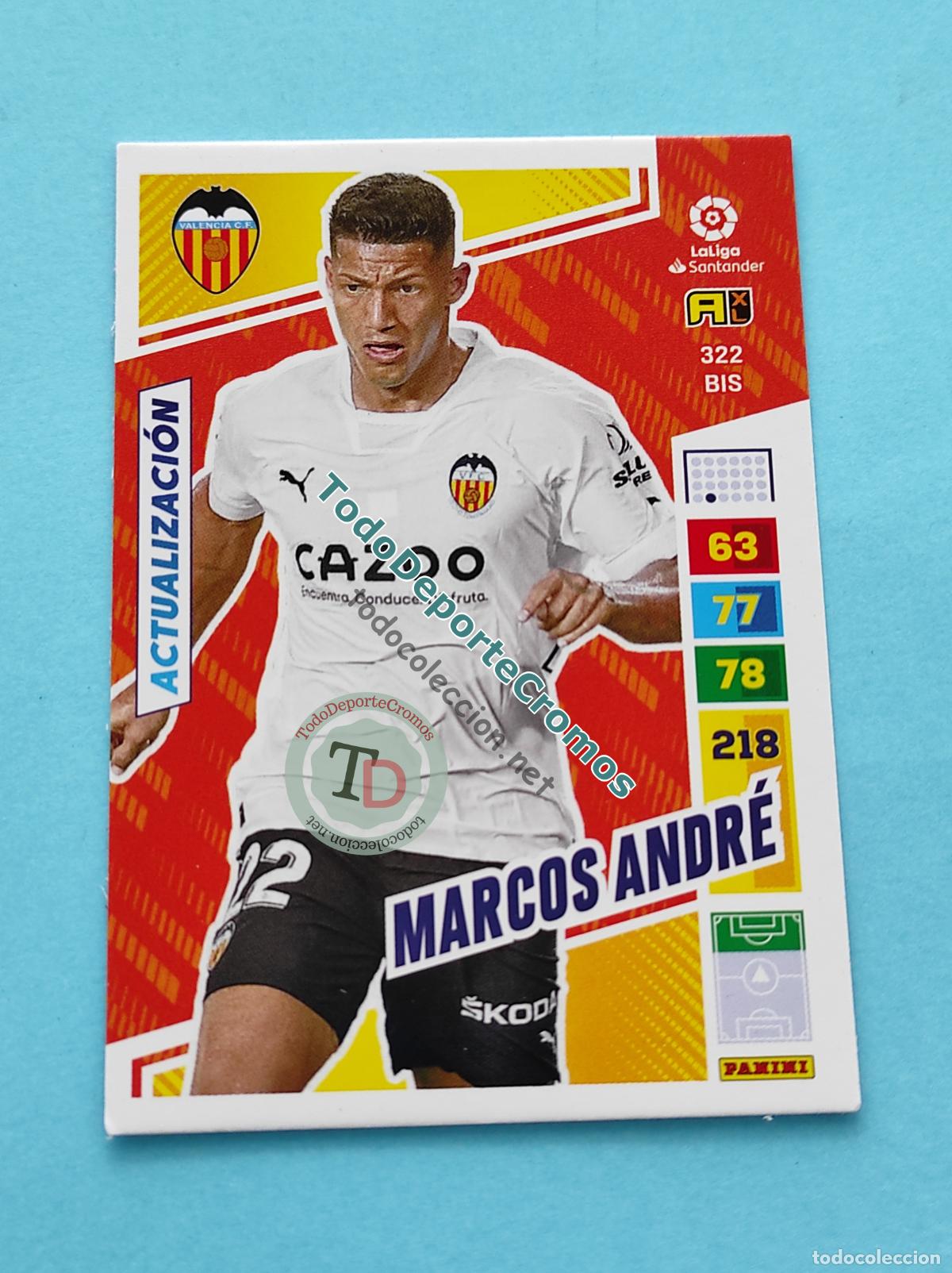 Cromos de f&uacute;tbol: 322 BIS MARCOS ANDR&Eacute; (ACTUALIZACI&Oacute;N POCKET BOX) VALENCIA CF ADRENALYN XL 22 23 PANINI 2022/2023