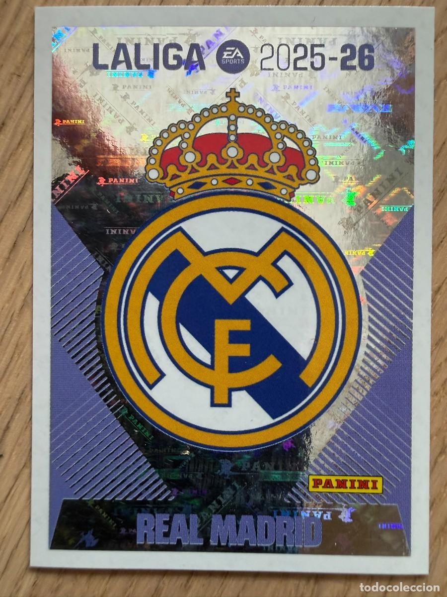Cromos de f&uacute;tbol: 1 ESCUDO REAL MADRID 25 26 2025 2026 LIGA EA SPORTS COLECCIONES ESTE SIN PEGAR STICKER