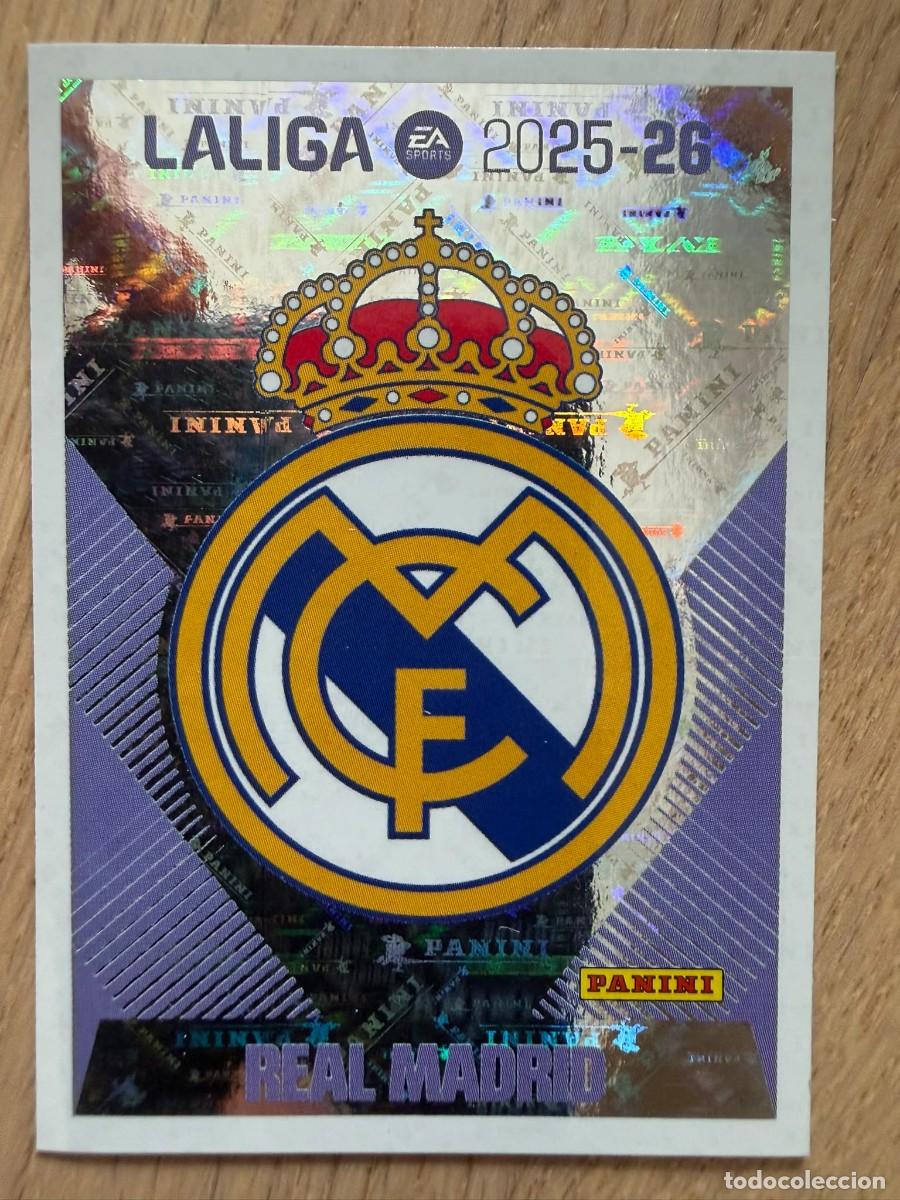 Cromos de f&uacute;tbol: 1 ESCUDO REAL MADRID 25 26 2025 2026 LIGA EA SPORTS COLECCIONES ESTE SIN PEGAR STICKER