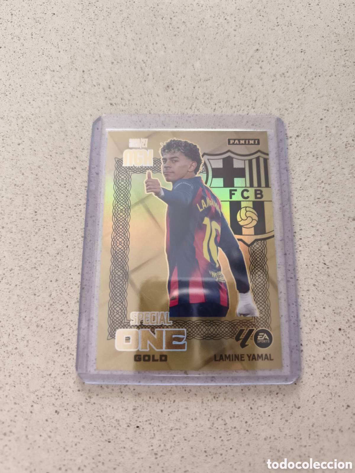 Cromos de f&uacute;tbol: CARTA SPECIAL ONE GOLD LAMINE YAMAL FC BARCELONA. MEGACRACKS 26/27. PANINI.
