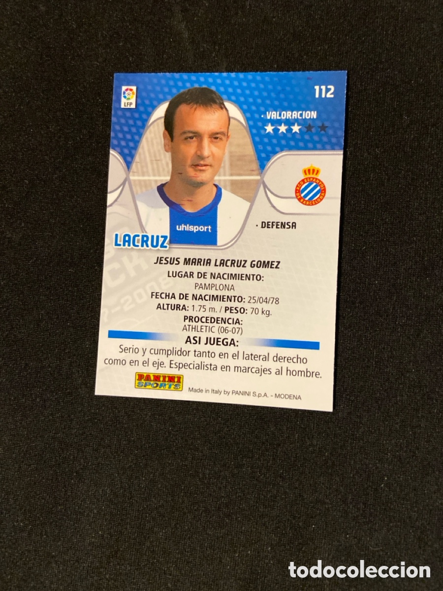 Cromos de f&uacute;tbol: LACRUZ 112 (ESPANYOL) PANINI MEGACRACKS 2007-2008 07 08 CROMO CARTA M-3 - Foto 2
