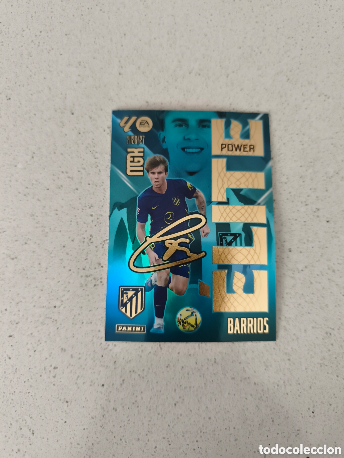 Cromos de f&uacute;tbol: CARTA &Eacute;LITE POWER BARRIOS ATL&Eacute;TICO DE MADRID. MEGACRACKS 26/27. PANINI.