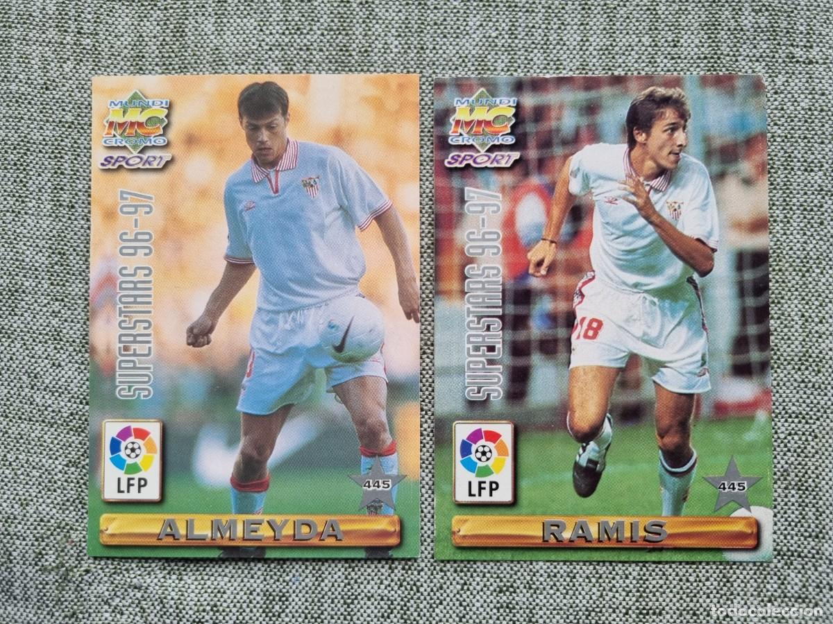 Football Stickers: 445 ALMEYDA / RAMIS (Sevilla FC). Las Fichas de la Liga 1996 1997 96 97 (Mundicromo)