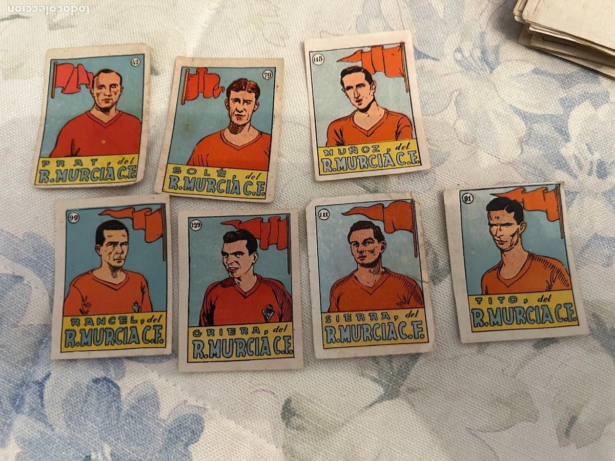 Cromos de f&uacute;tbol: murcia-tito-sierra-griera-mu&ntilde;oz-rancel-prat y sole se venden sueltos a&ntilde;os 40