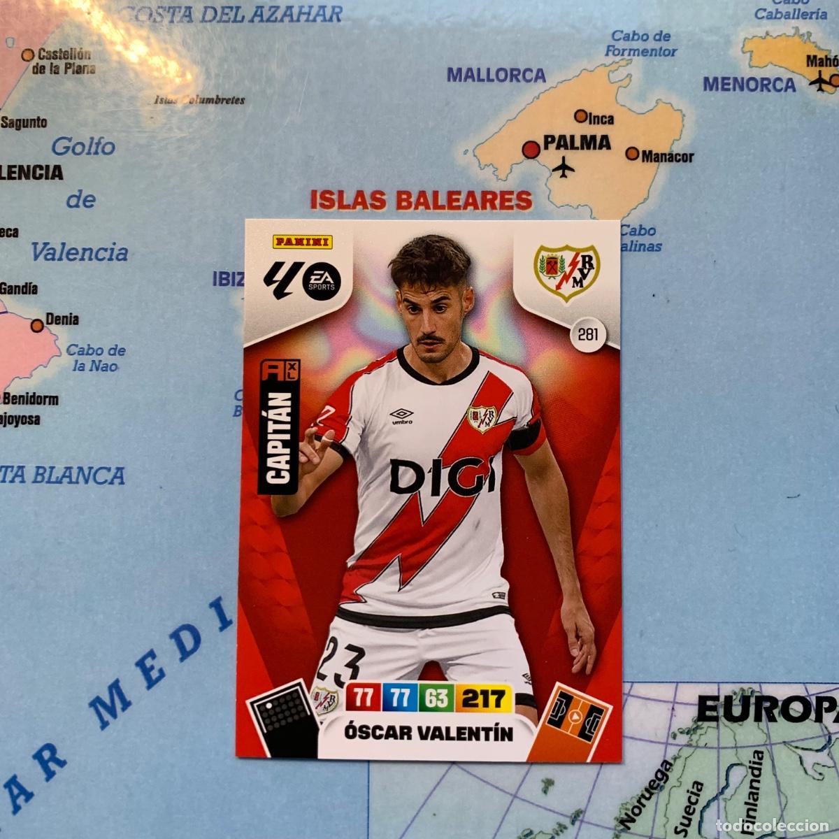Cromos de f&uacute;tbol: Oscar Valent&iacute;n n&uacute;mero 281 del Rayo Vallecano cromo adrenalyn XL 25-26 2025-2026