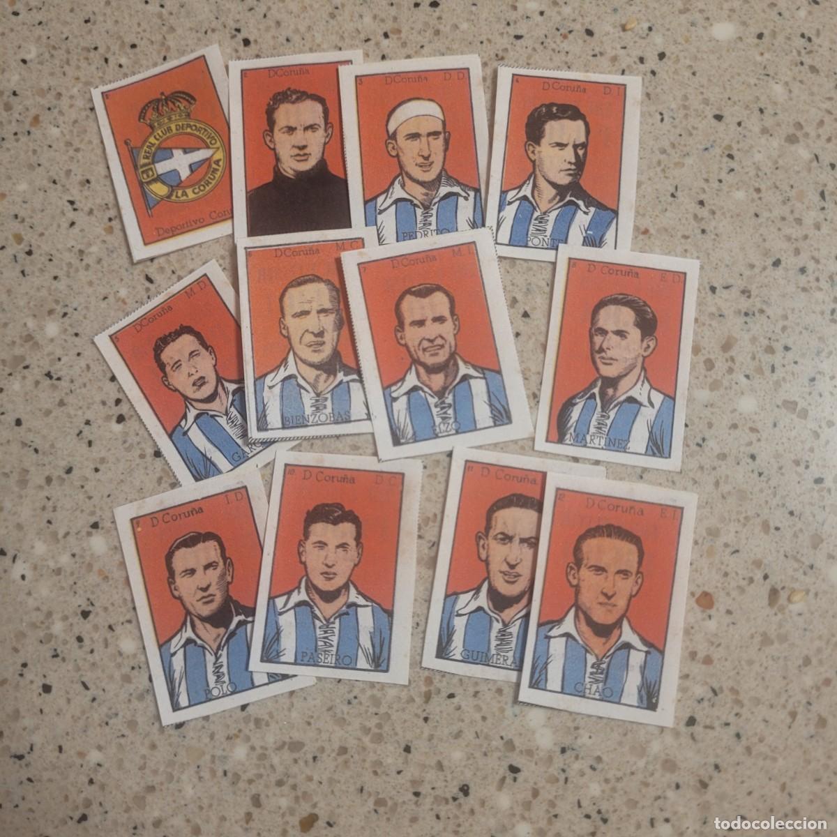 Cromos de f&uacute;tbol: DEPORTIVO DE LA CORU&Ntilde;A 12 CROMOS EQUIPO COMPLETO FACSIMIL ASES DEL FUTBOL BRUGUERA 1948