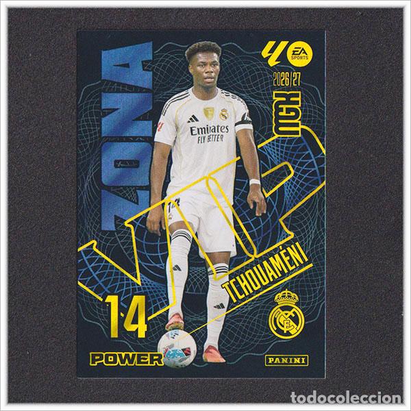 Cromos de f&uacute;tbol: MEGACRACKS 2026 2027 26 27 PANINI TCHOUAMENI 405 405P ZONA VIP POWER REAL MADRID ALBUM LIGA MGK