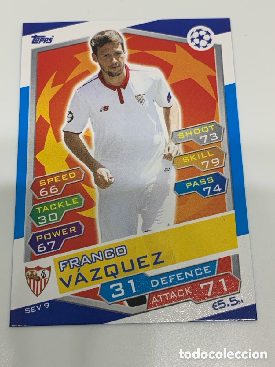 Cromos de f&uacute;tbol: SEV9 Franco V&aacute;zquez Sevilla Base card Topps Match Attax UEFA Champions League 2016 2017 16 17
