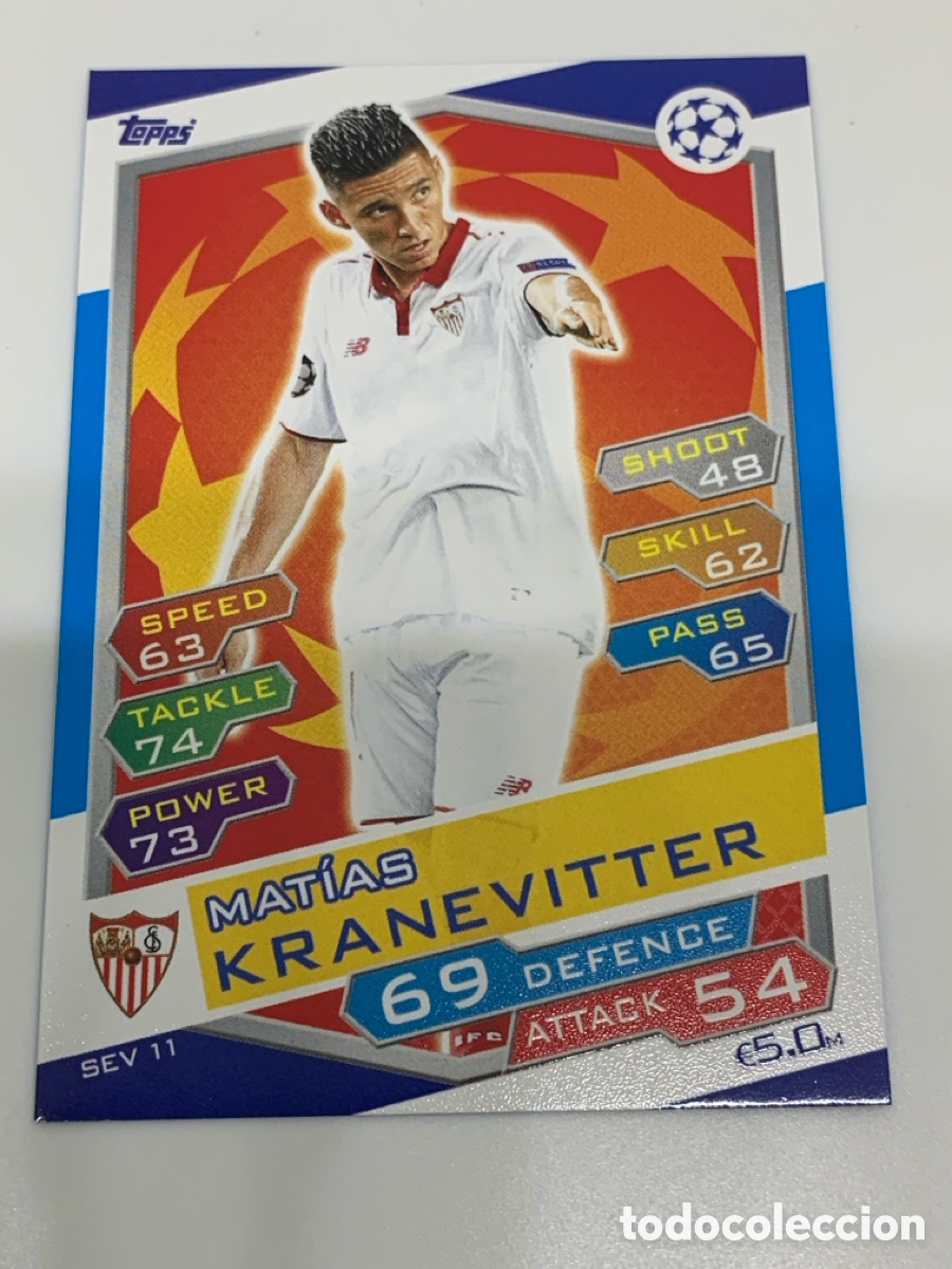 Cromos de f&uacute;tbol: SEV11 Matias Kranevitter Sevilla Base card Topps Match Attax UEFA Champions League 2016 2017 16 17