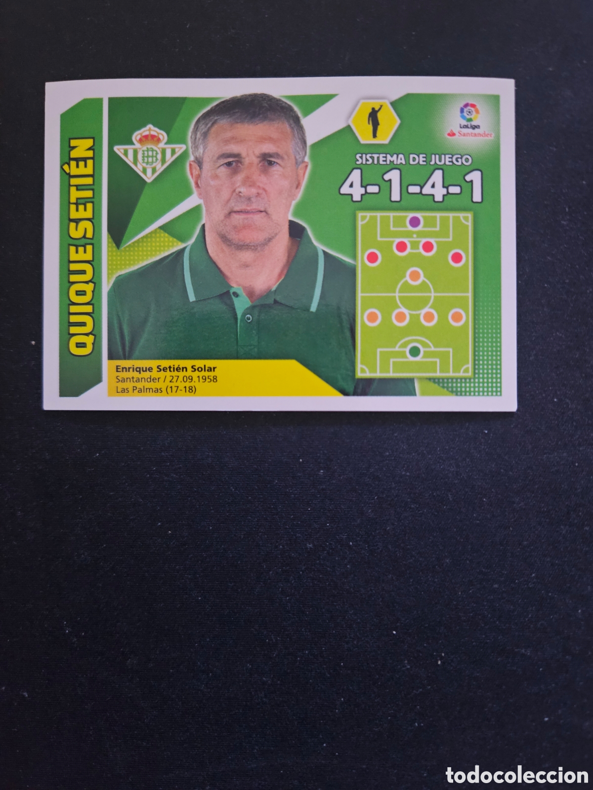 Cromos de f&uacute;tbol: QUIQUE SETI&Eacute;N &ndash; REAL BETIS &ndash; N&ordm; 10 ENTRENADOR &ndash; PANINI LIGA ESTE 2017-18