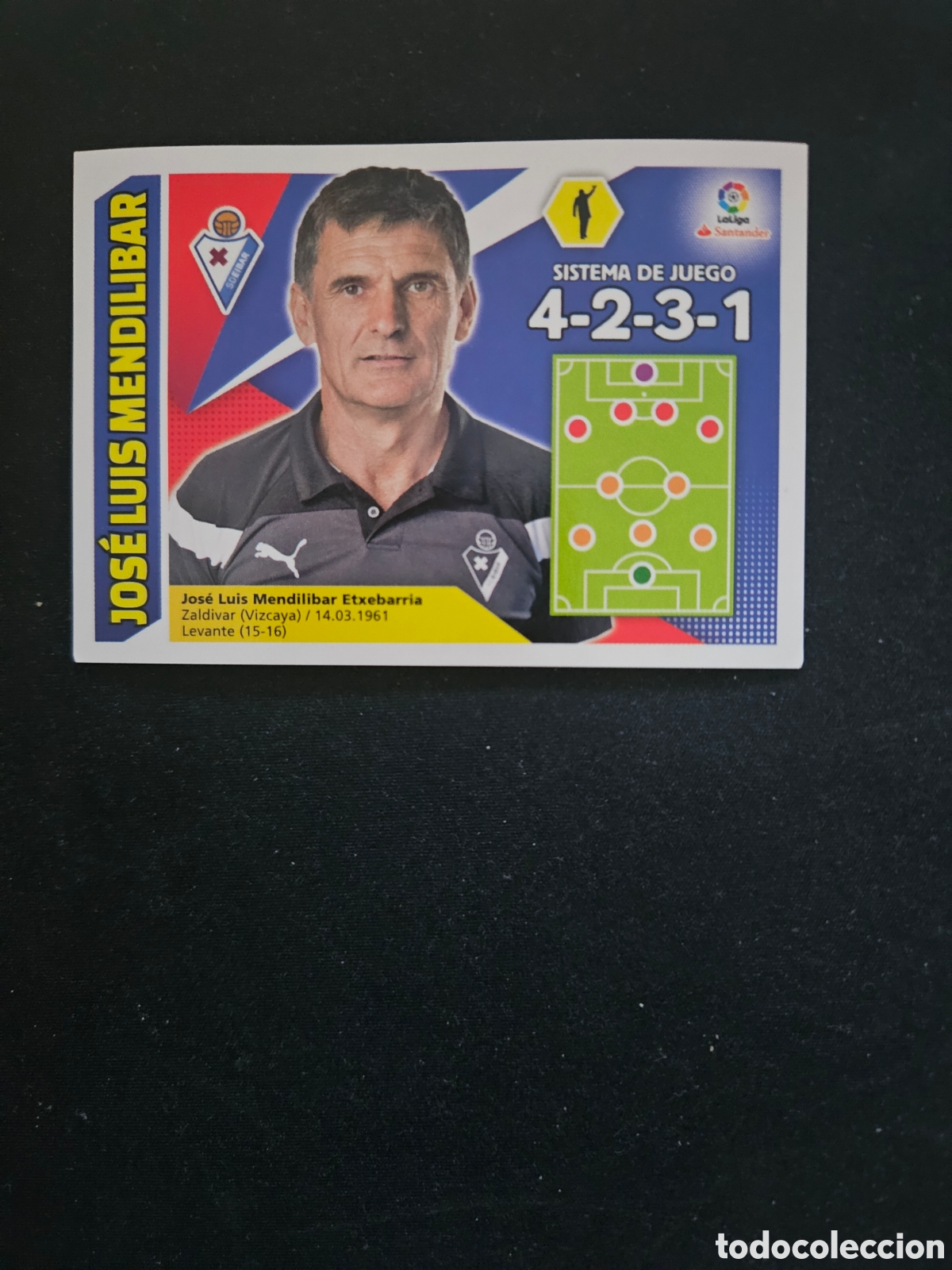 Cromos de f&uacute;tbol: JOS&Eacute; LUIS MENDILIBAR N&ordm; 16 ENTRENADOR S.D. EIBAR &ndash; LIGA ESTE 2017-18 PANINI 1/2
