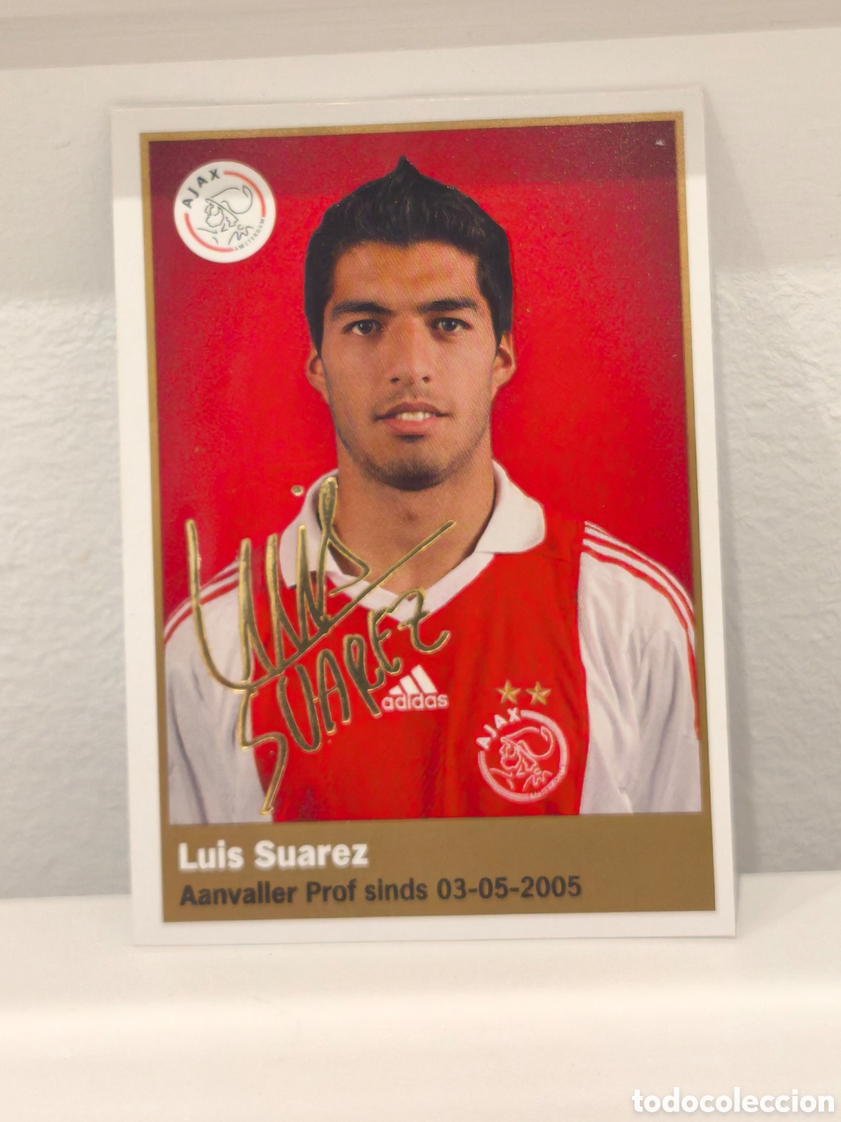 Cromos de f&uacute;tbol: Cromo Luis Suarez AJAX con firma impresa