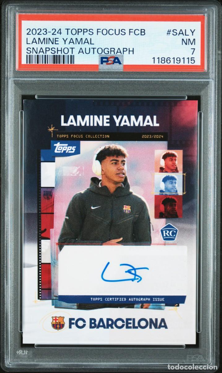 Figurine di Calcio: RC Lamine Yamal SALY FC Barcelona Topps Focus Snapshot Auto Perfecto 2023 24 PSA 7