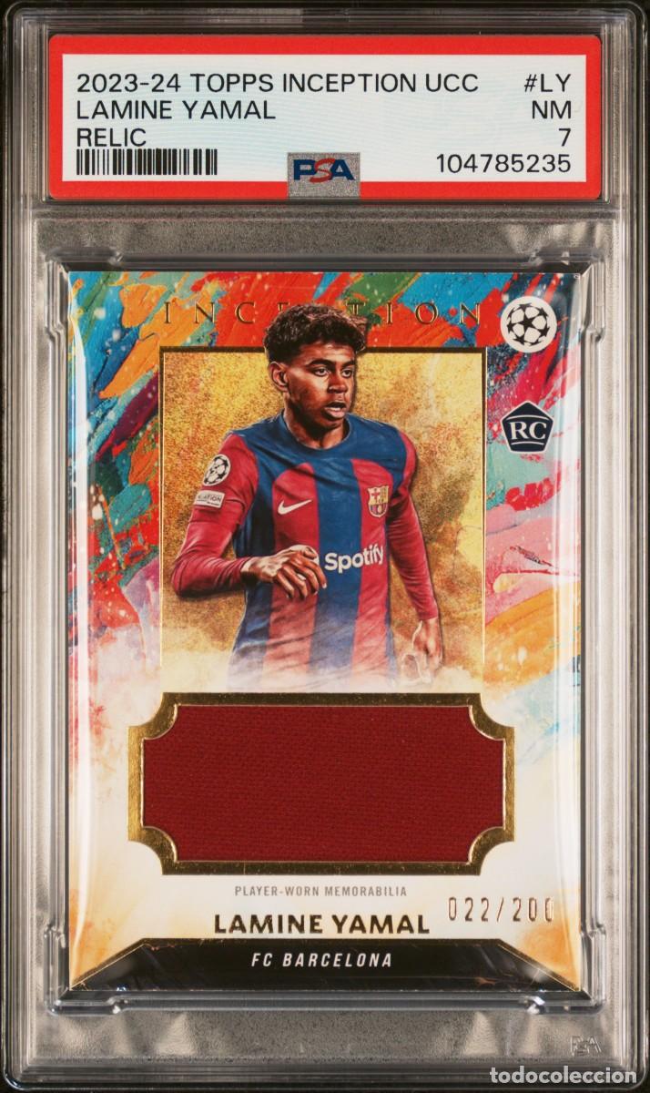 Fu&szlig;ball-Sticker: RC Lamine Yamal 022/200 FC Barcelona Topps Inception Parche Relic 2023 24 PSA 7