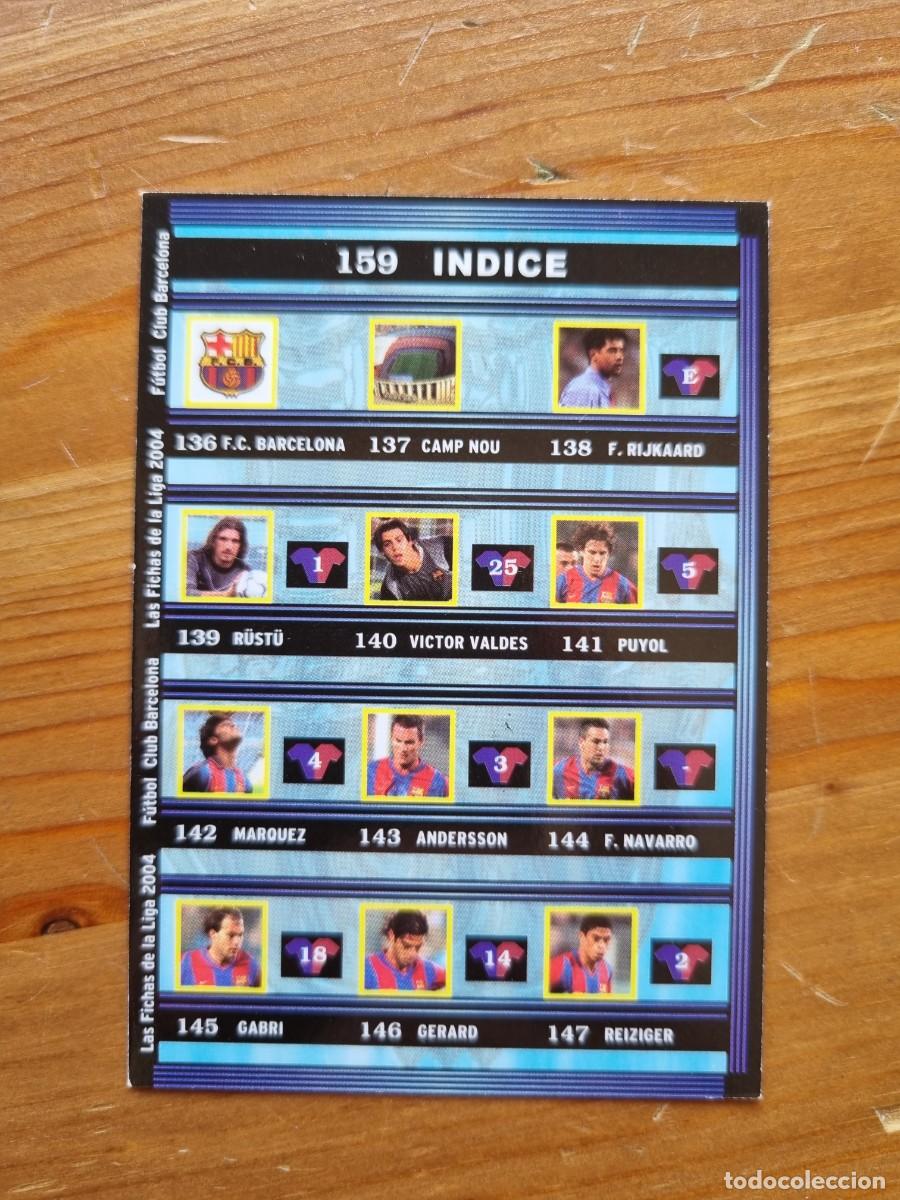 Cromos de f&uacute;tbol: 159 &Iacute;NDICE (FC Barcelona). Las Fichas de la Liga 2003 2004 03 04 (Mundicromo)