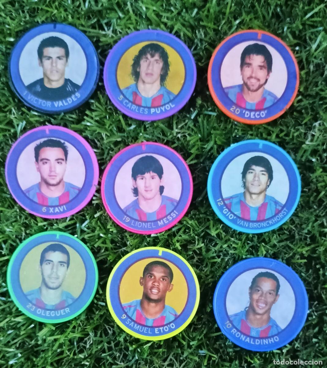 Cromos de f&uacute;tbol: Lote 9 tazos F&uacute;tbol Club Barcelona 2005 2006 Messi Etoo Ronaldinho .. 05 06