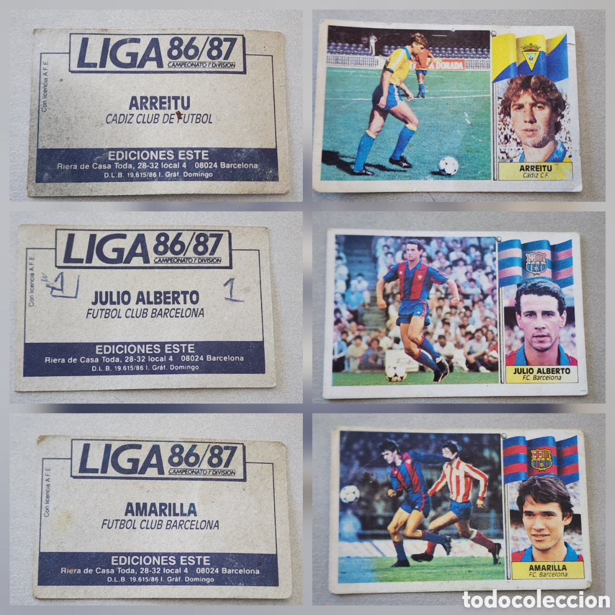 Cromos de f&uacute;tbol: Lote 33 Cromos Liga 86/87 Ediciones Este - JUANITO Real Madrid, &Uacute;ltimos Fichajes Roberto FCB / San J