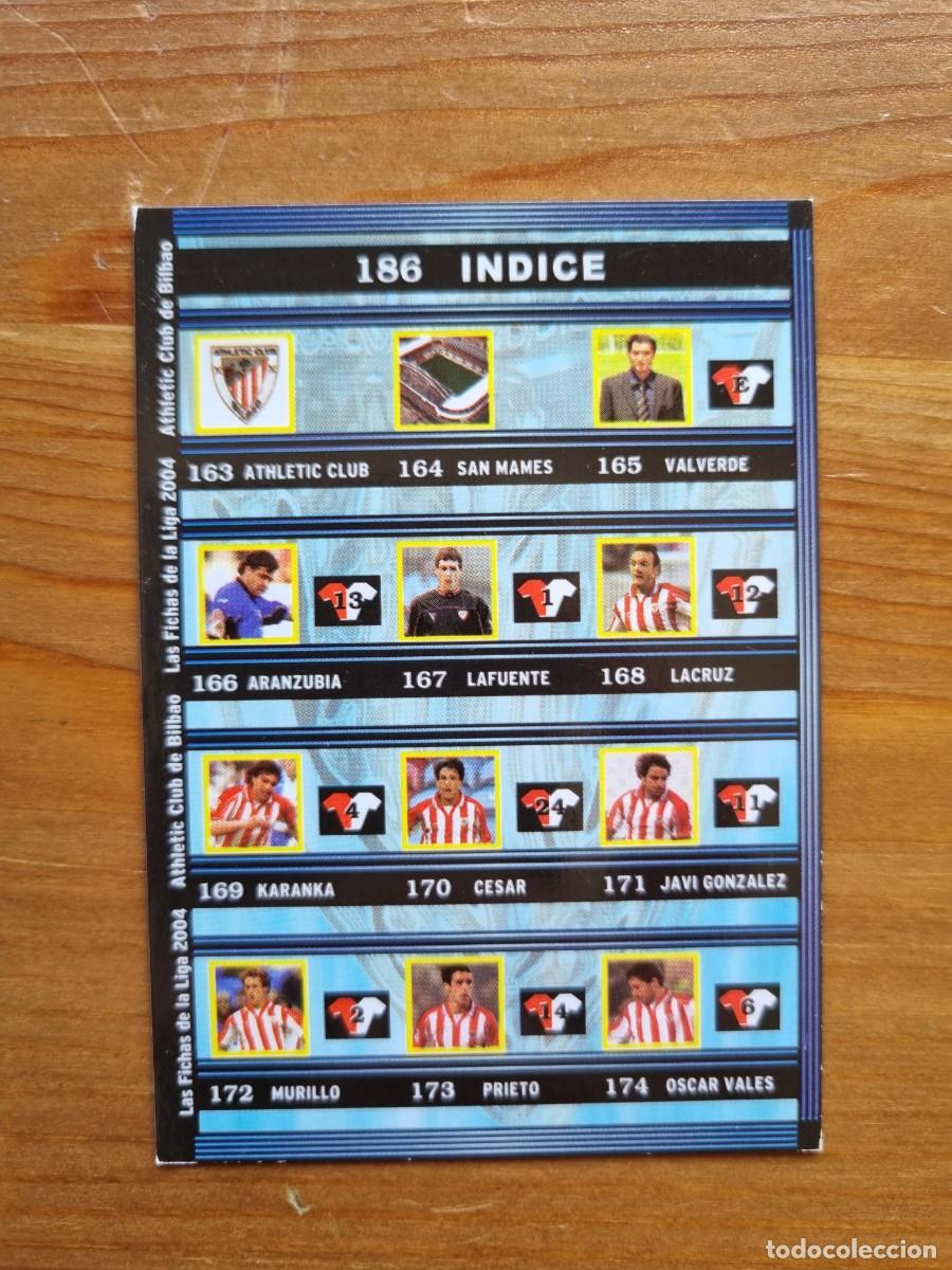 Cromos de f&uacute;tbol: 186 &Iacute;NDICE (Athletic Club de Bilbao). Las Fichas de la Liga 2003 2004 03 04 (Mundicromo)