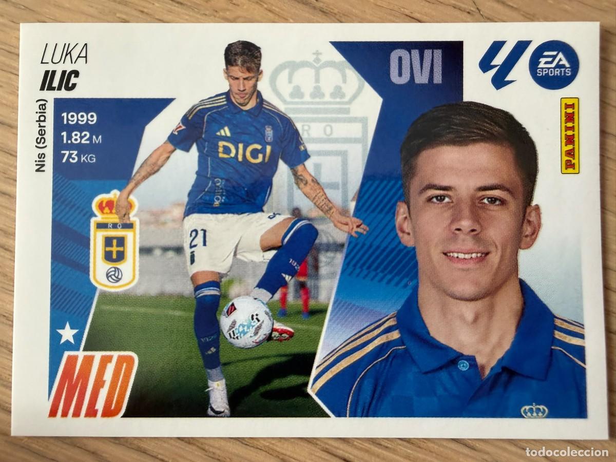 Cromos de f&uacute;tbol: 15 ILIC CON ESCUDO REAL OVIEDO 25 26 2025 2026 LIGA EA SPORTS COLECCIONES ESTE SIN PEGAR STICKER