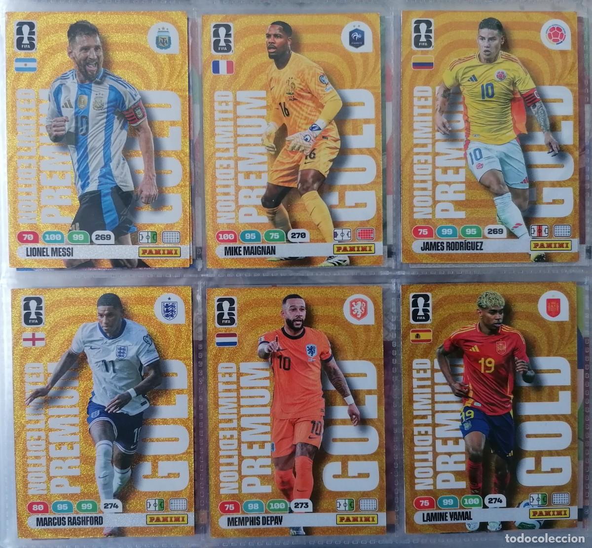 Cromos de f&uacute;tbol: Lote de 6 cartas PREMIUM GOLD LIMITED EDITION World Cup 2026 Adrenalyn XL Panini