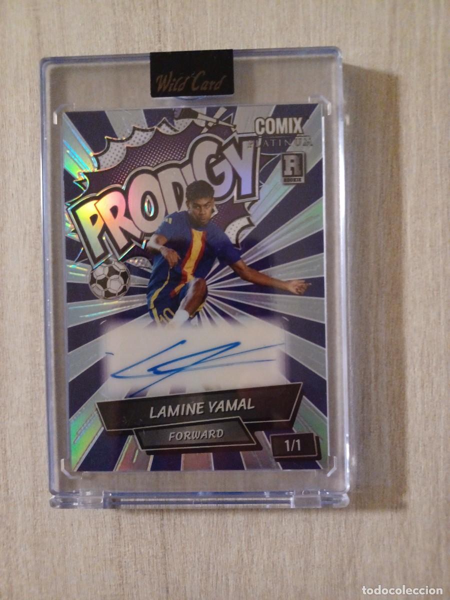 Football Stickers: WILD CARD COMIX PRODIGY LAMINE YAMAL 1 OF 1 FIRMADA ROOKIE CARD