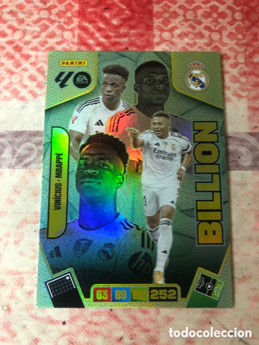 Cromos de f&uacute;tbol: CROMO DE FUTBOL VINICIUS - MBAPPE REAL MADRID BILLION MOMENTUM ORO ADRENALYN 2025 2026 PANINI !