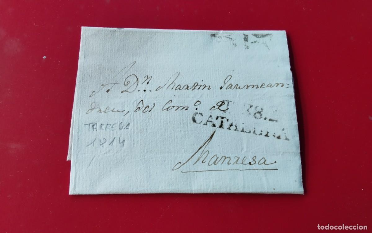 Cromos de f&uacute;tbol: TARREGA ENVUELTA CIRCULADA A MANRESA A&Ntilde;O 1814 , MARCA T38 EN NEGRO , CARTA INTERIOR