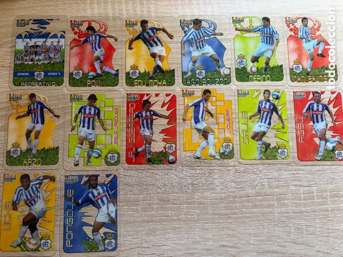 Cromos de f&uacute;tbol: lote 16 fichas crystal mundicromo 06 07 recreativo huelva liga 2006 2007