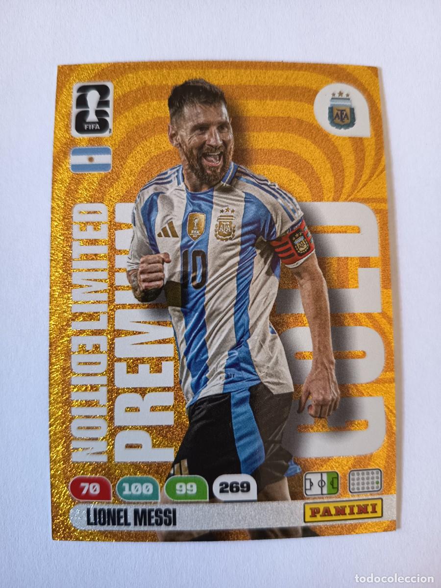 Fu&szlig;ball-Sticker: CARD LIMITED EDITION PREMIUM GOLD LIONEL LEO MESSI ARGENTINA ADRENALYN WORLD CUP MUNDIAL 2026 PANINI