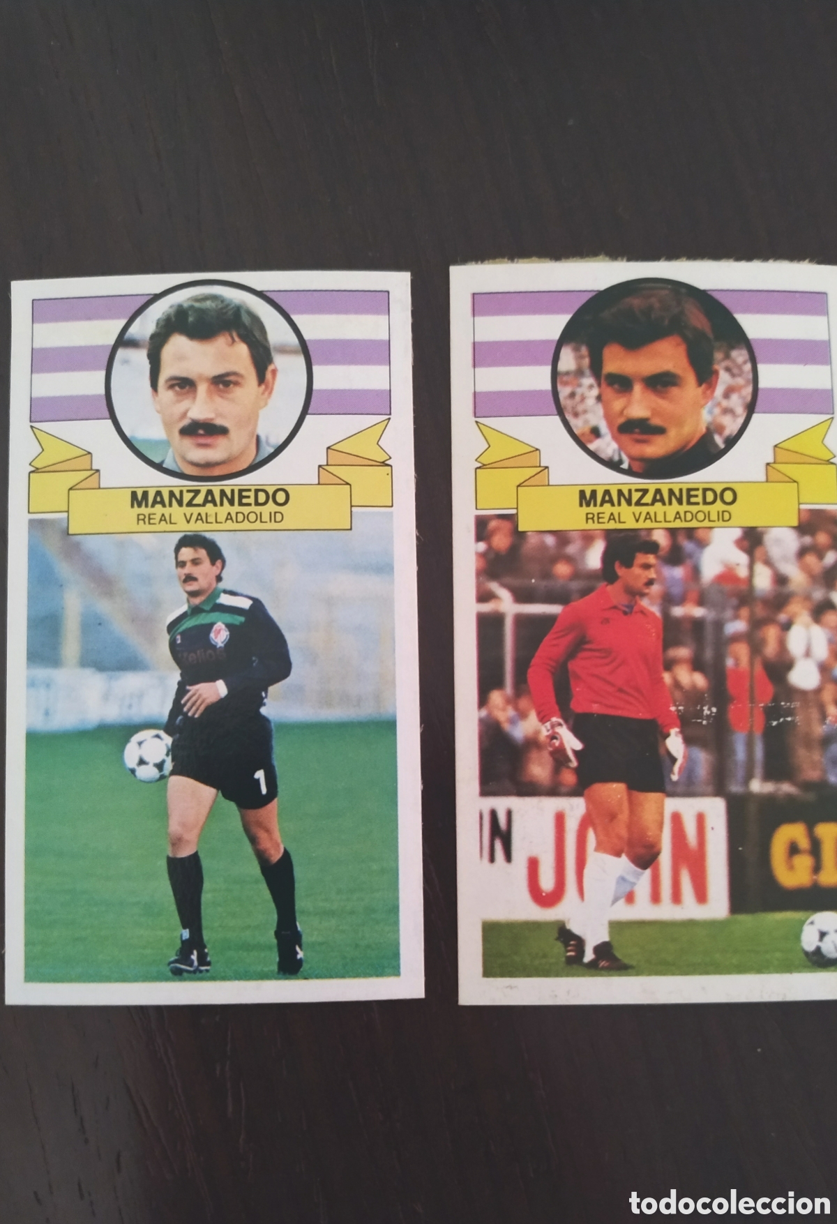 Cromos de f&uacute;tbol: Manzanedo 1985 1986 Valladolid 2 cromos , versi&oacute;n roja y negra album liga 85 86 Este despegado