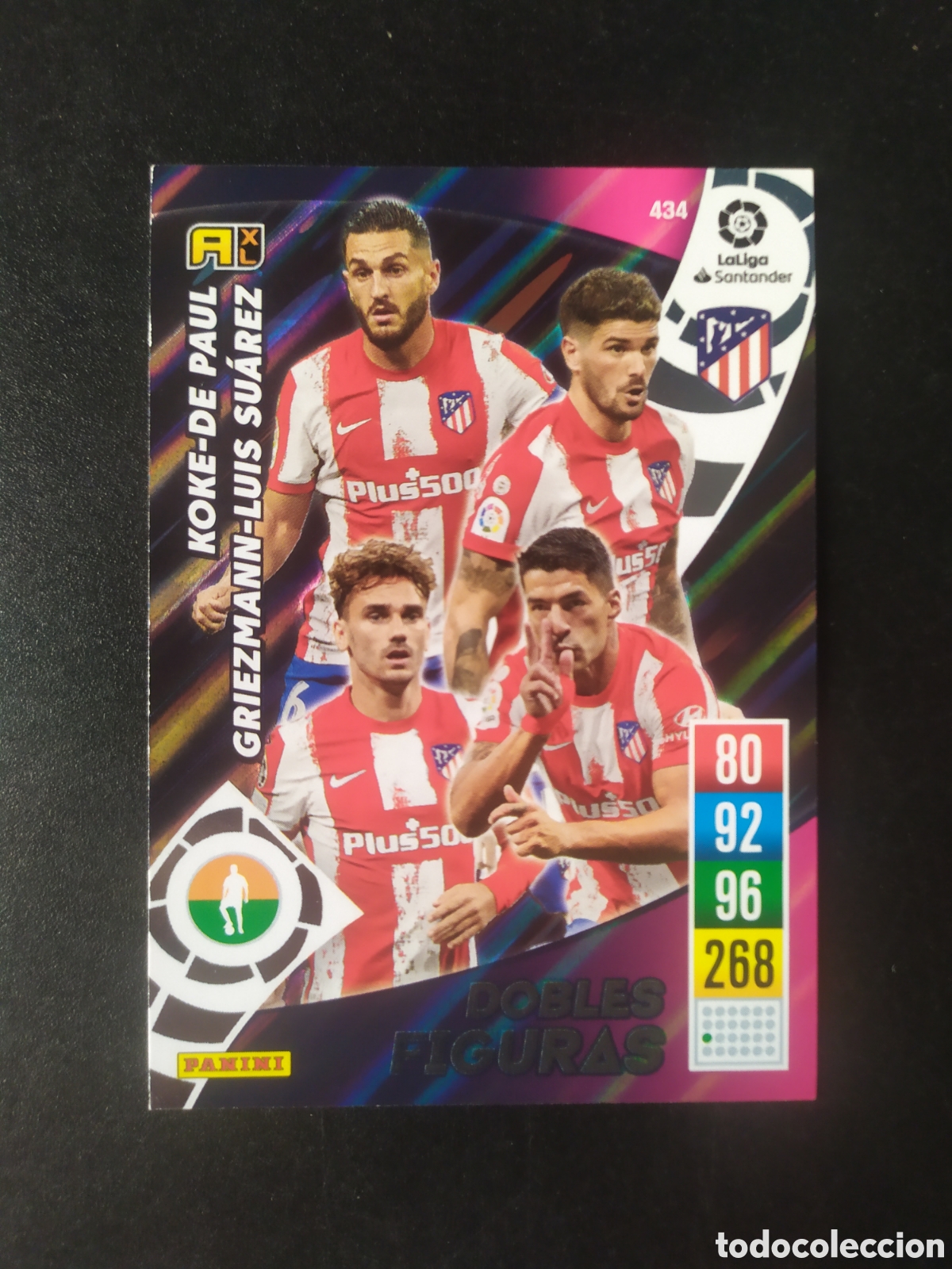 Cromos de f&uacute;tbol: Adrenalyn 2021 2022 21 22 panini Su&aacute;rez Griezmann Koke De Paul dobles figuras n&deg; 434 Atl&eacute;tico Madrid