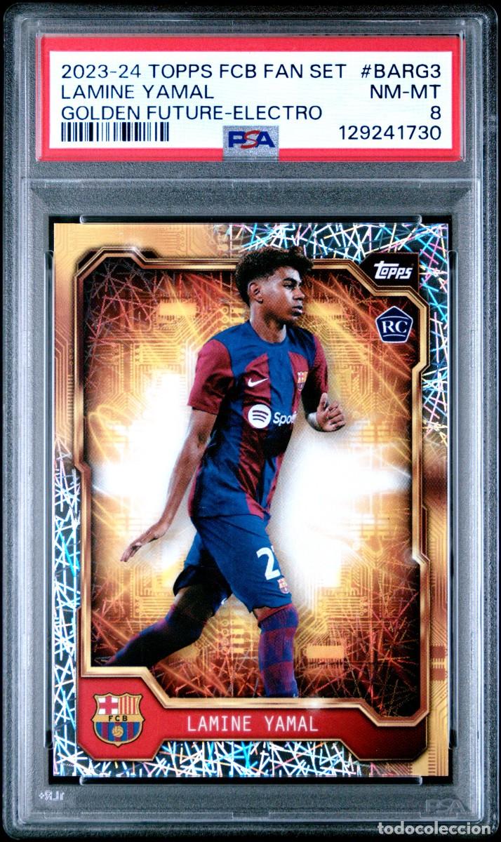 Cromos de f&uacute;tbol: RC Lamine Yamal FC Barcelona Topps Fan Set Golden Future Electro 2023 24 PSA 8