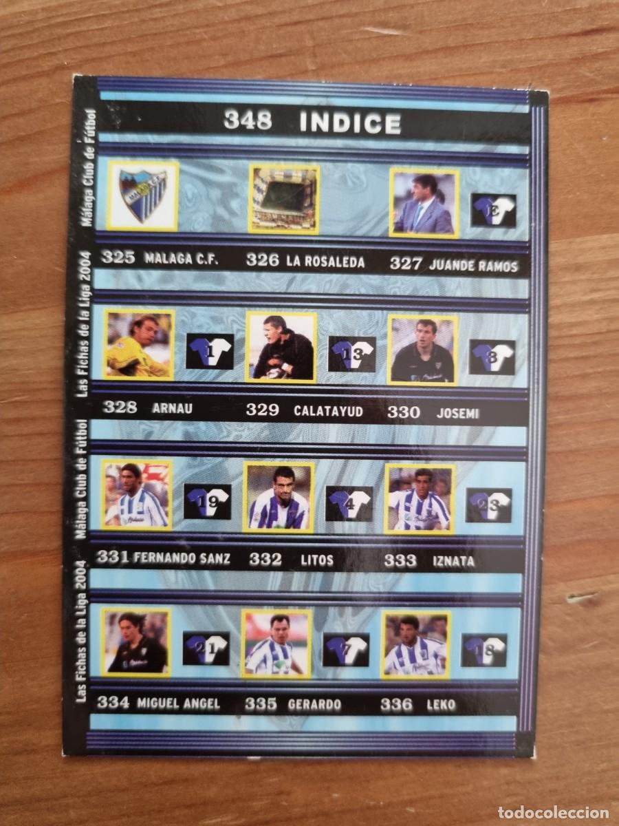 Cromos de f&uacute;tbol: 348 &Iacute;NDICE (M&aacute;laga CF). Las Fichas de la Liga 2003 2004 03 04 (Mundicromo)