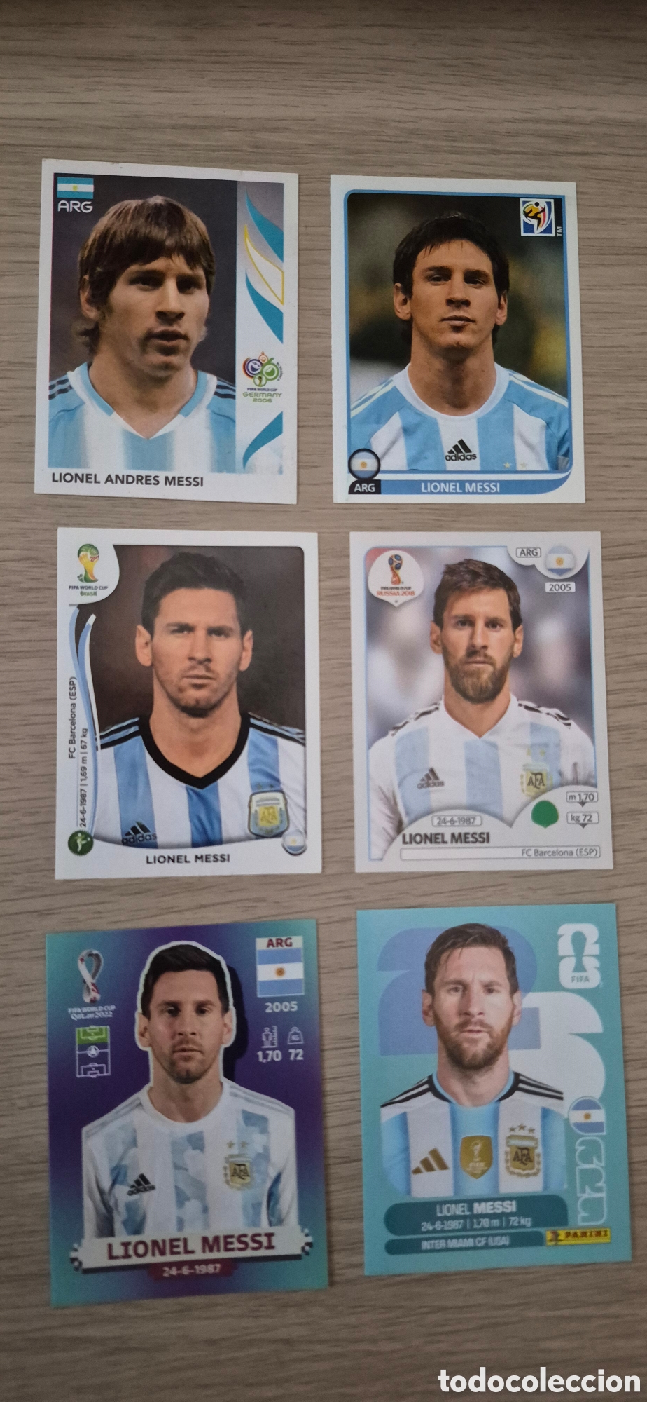 Cromos de f&uacute;tbol: CROMOS DE MESSI LOS 6 MUNDIALES