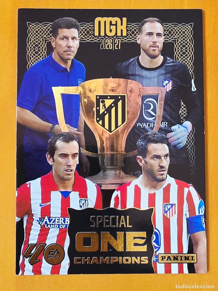Cromos de f&uacute;tbol: Special One Champions Atl&eacute;tico de Madrid, Simeone Koke Oblak, Panini Megacracks MGK 2026 2027 26 27