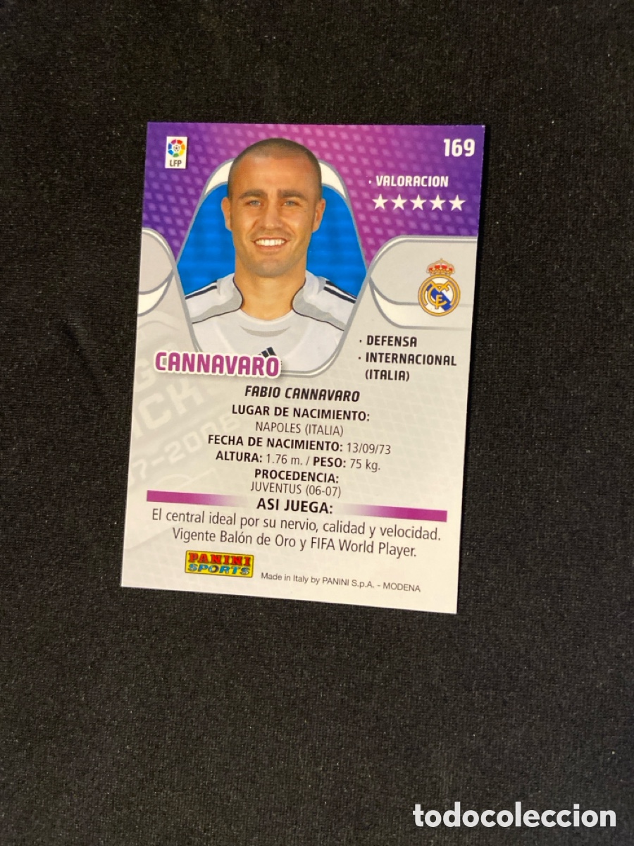 Cromos de f&uacute;tbol: CANNAVARO 169 (REAL MADRID) - Foto 2