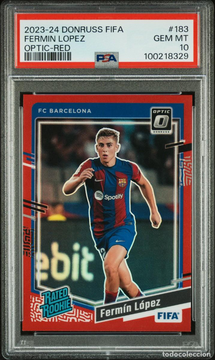 Cromos de f&uacute;tbol: Fermin Lopez 183 FC Barcelona Panini Donruss Optic Red Rated Rookie 23 24 PSA 10