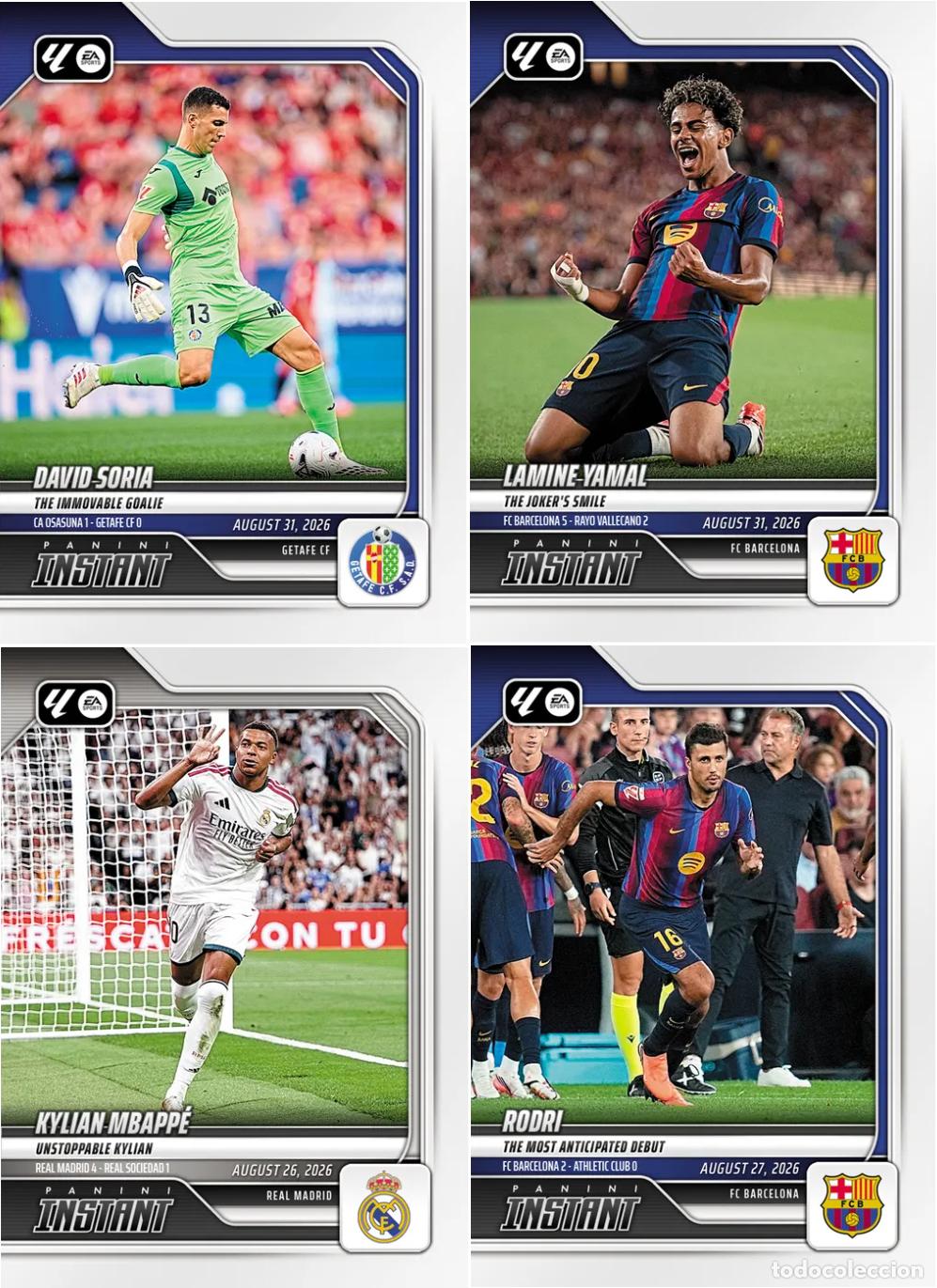 Cromos de f&uacute;tbol: 2026-27 PANINI INSTANT LALIGA #1-4 DAVID SORIA, LAMINE YAMAL, KYLIAN MBAPP&Eacute;, RODRI (BASE)