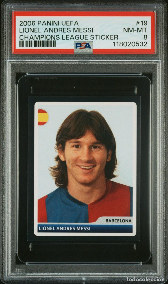 Cromos de f&uacute;tbol: Messi #19 FC Barcelona Panini Uefa Champions League Sticker 2006 07 PSA 8