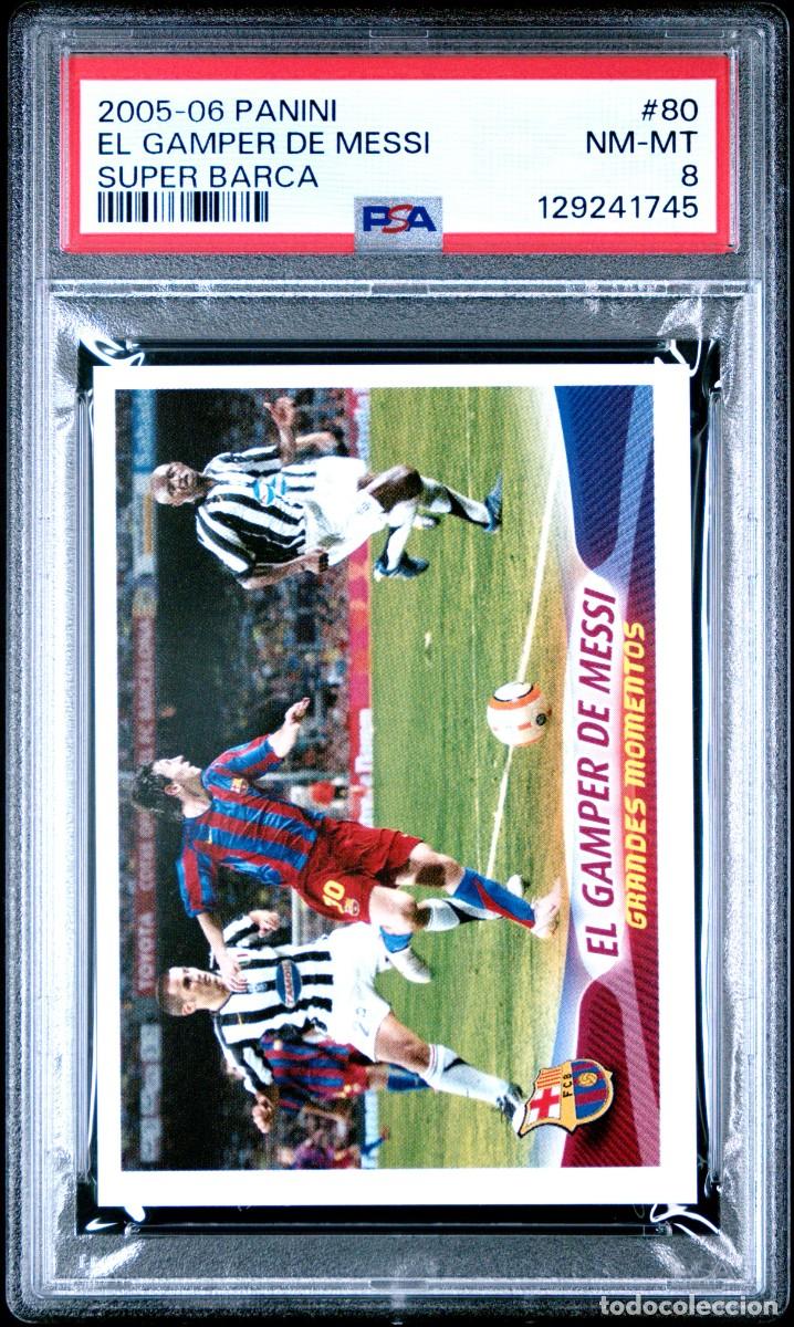 Cromos de f&uacute;tbol: El Gamper Messi #80 FC Barcelona Panini Super Bar&ccedil;a 2005 2006 PSA 8