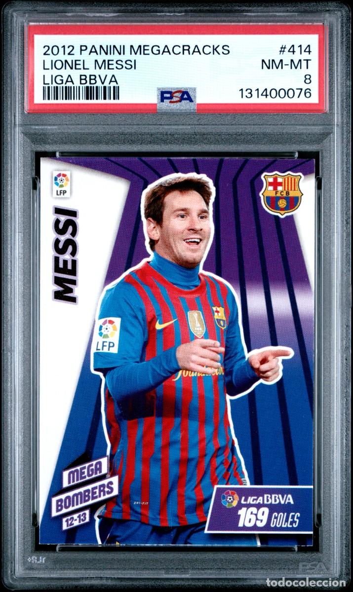 Cromos de f&uacute;tbol: Lionel Messi #414 FC Barcelona Panini Megacracks 2012 2013 PSA 8