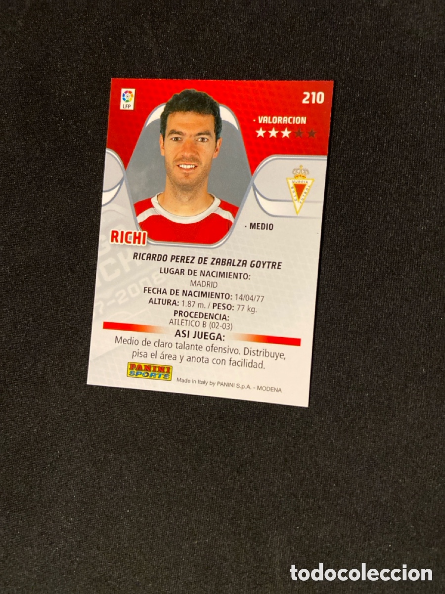 Cromos de f&uacute;tbol: RICHI 210 (MURCIA) PANINI - Foto 2