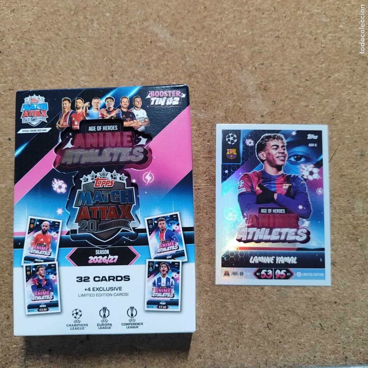 Football Stickers: 20 ANIVERSARIO MATCH ATTAX 26/27 LATA CONTIENE 32 CARTAS + 4 EXCLUSIVA ( LAMINE YAMAL) NUEVA # TOPPS