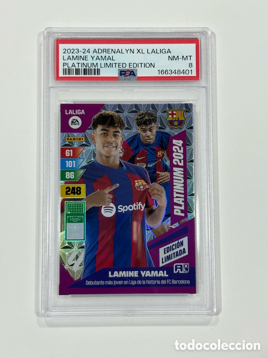 Cromos de f&uacute;tbol: Lamine Yamal PSA 8 Edicion Limitada Platinum 2024 Panini 2023 Adrenalyn Rookie