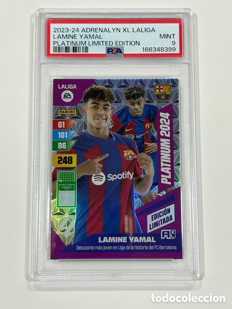 Cromos de f&uacute;tbol: Lamine Yamal PSA 9 Edicion Limitada Platinum 2024 Panini 2023 Adrenalyn Rookie