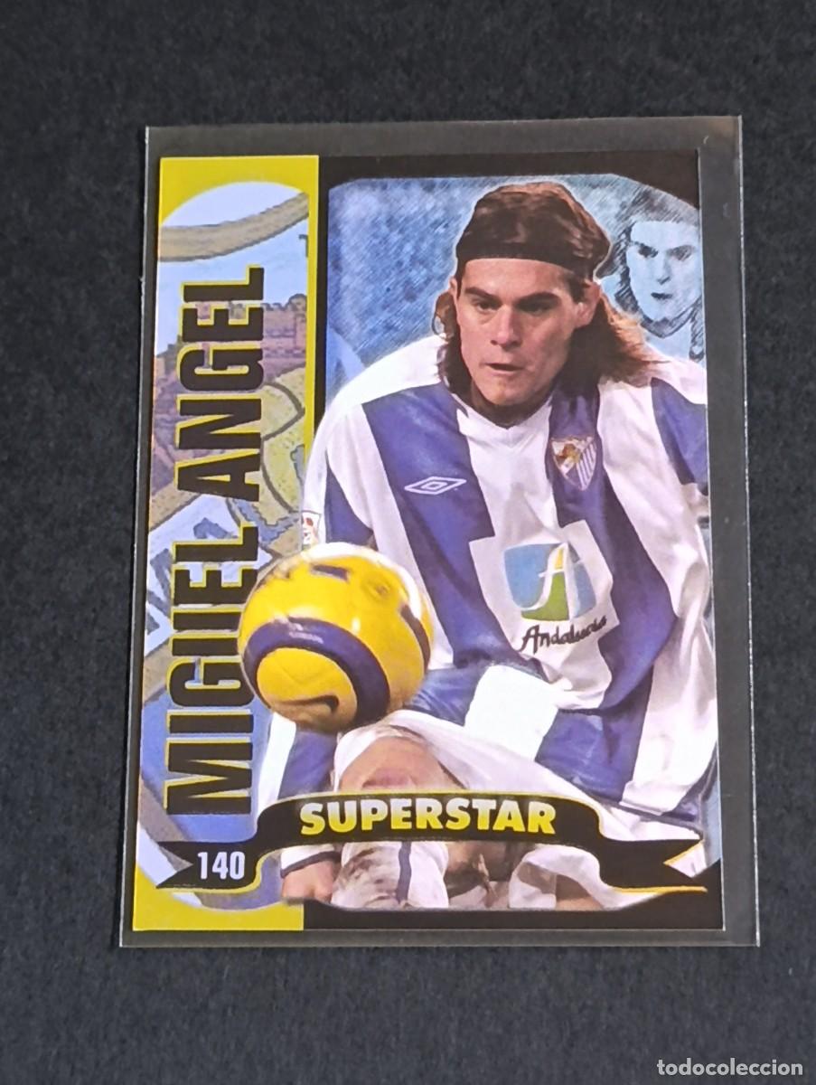 Football Stickers: MIGUEL ANGEL SUPERSTAR BRILLO LISO #140 M&Aacute;LAGA CF - MUNDICROMO TOP LA LIGA 2004 2005 BRILLANTE 04 05