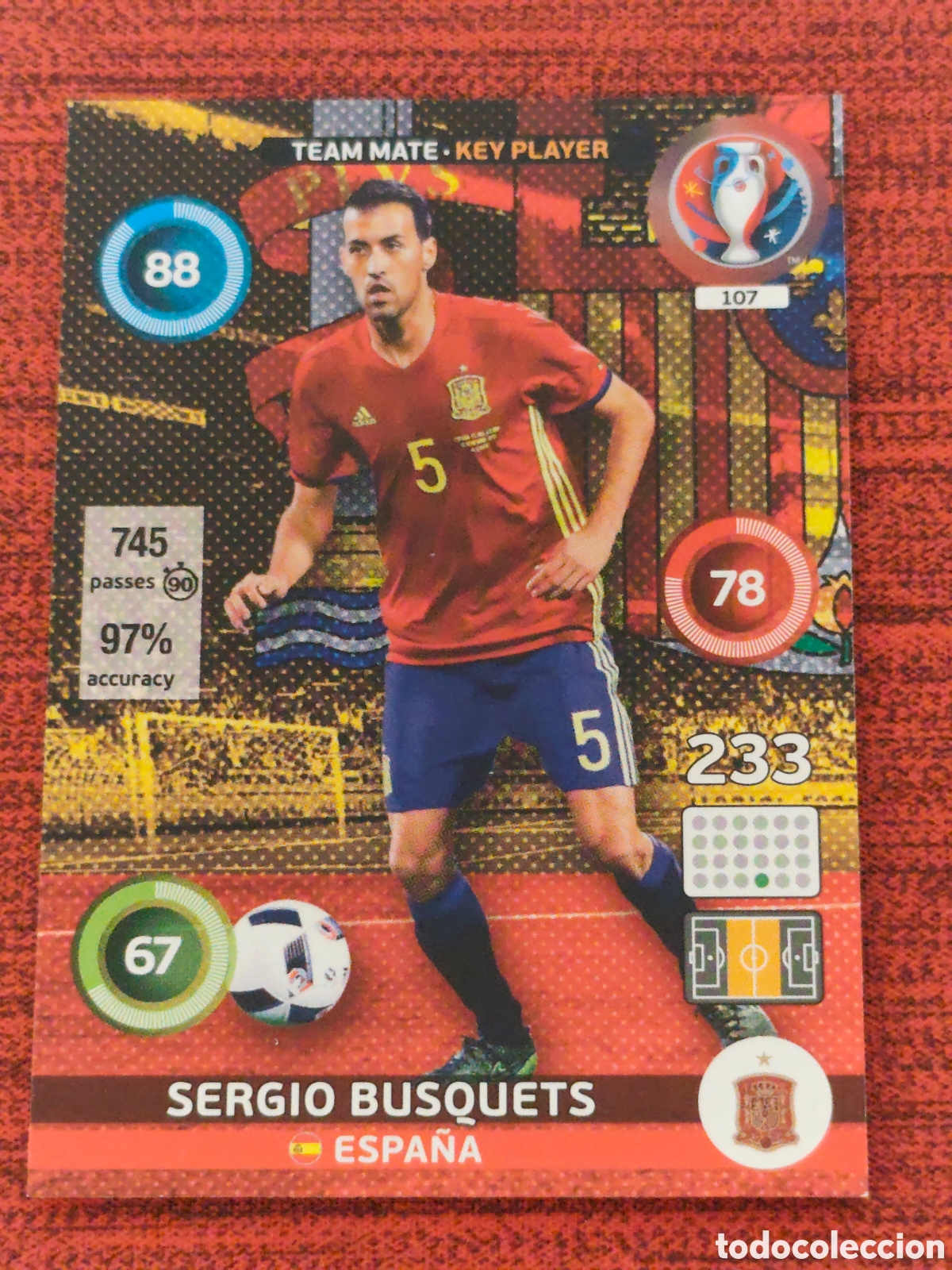 Cromos de f&uacute;tbol: 107 SERGIO BUSQUETS ESPA&Ntilde;A EURO 2016 ADRENALYN XL