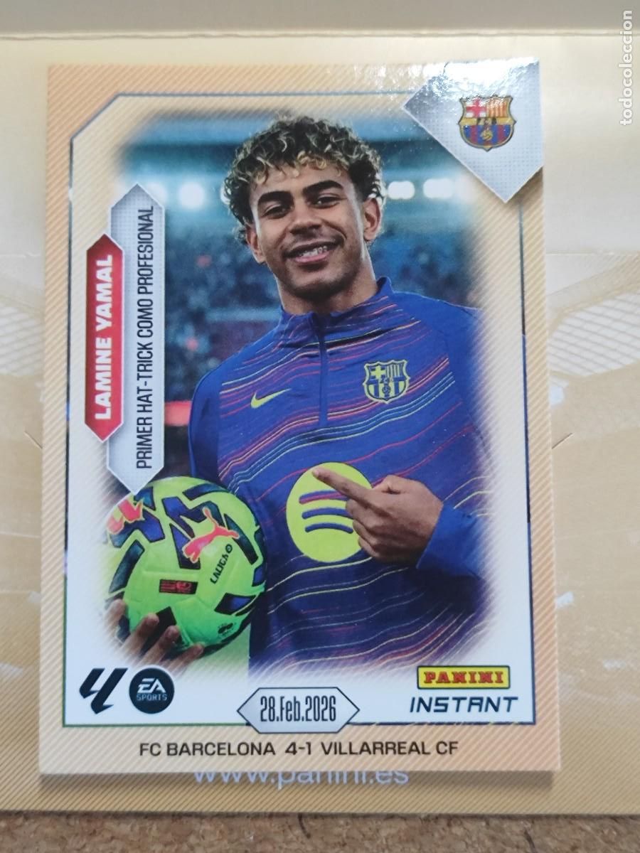 Cromos de f&uacute;tbol: PANINI INSTANT CARD LAMINE YAMAL FC BARCELONA PRIMER HAT-TRICK PANINI